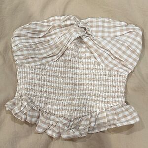 Stylish Beige Gingham Women's Top